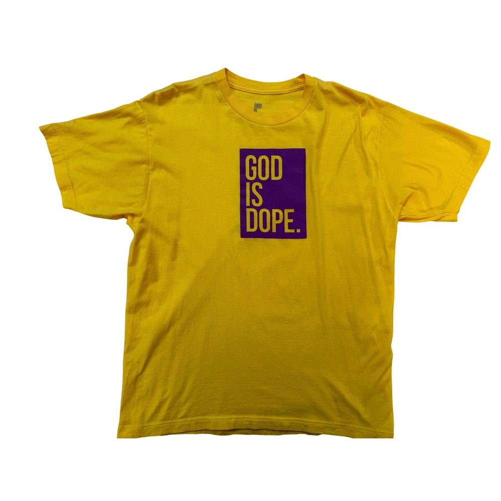 God Is Dope TShirt Mens Large Yellow Graphic T Shirt Jesus Y2K Colorful Colors
